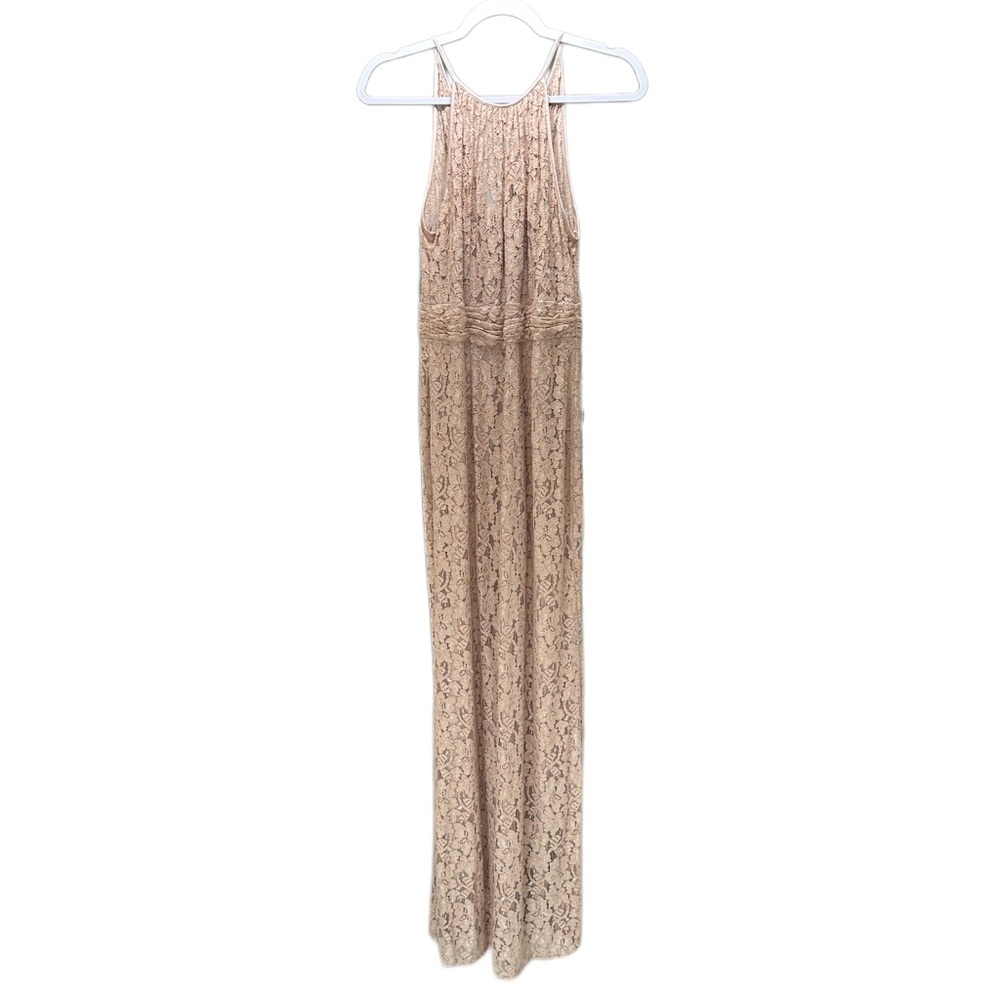 Adrianna Papell Nude Cream Long Lace Sleeveless Evening Gown Dress Size 8